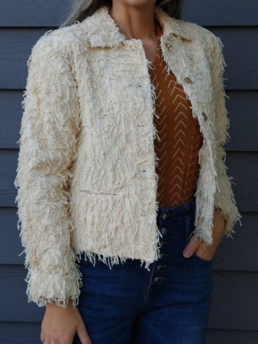 1980's SHAGGY COTTON JACKET artsy S